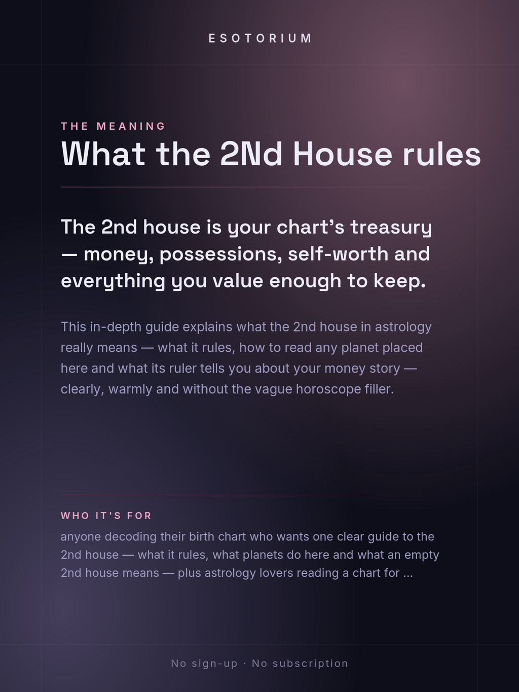 The 2nd House in Astrology — Money & Values — What it means