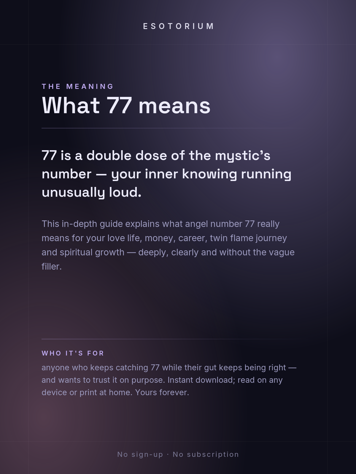 Angel Number 77 — Meaning in Love, Money & Life — Who it's for
