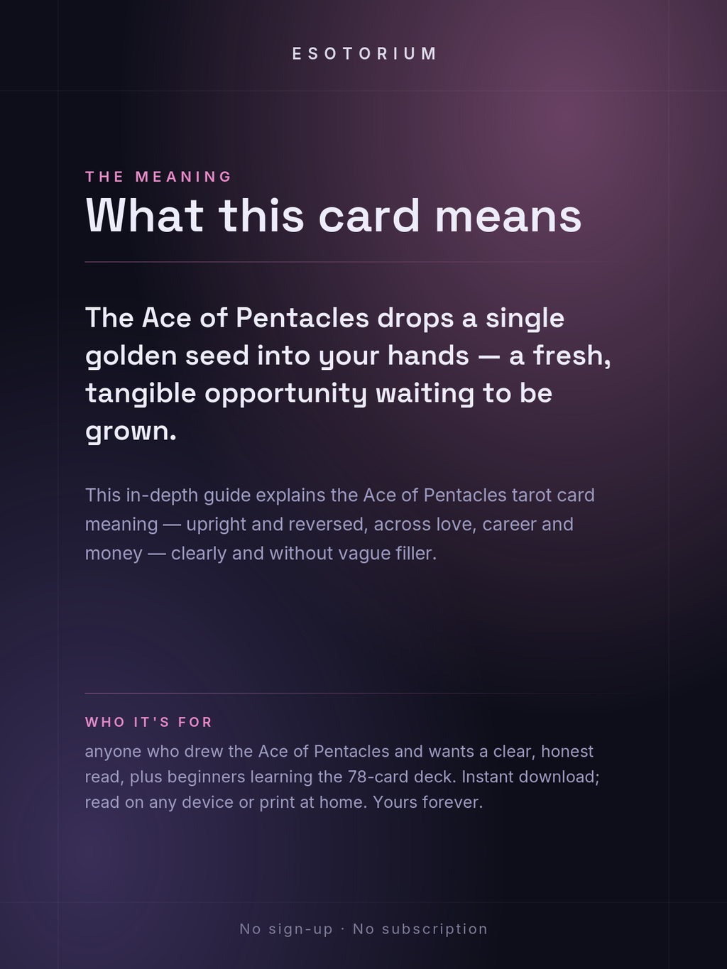 Ace of Pentacles — Tarot Card Meaning (Upright & Reversed) — Who it's for