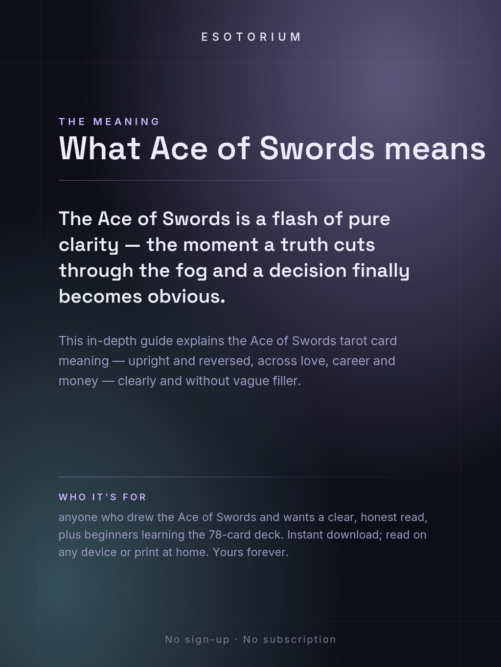 Ace of Swords — Tarot Card Meaning (Upright & Reversed) — Who it's for