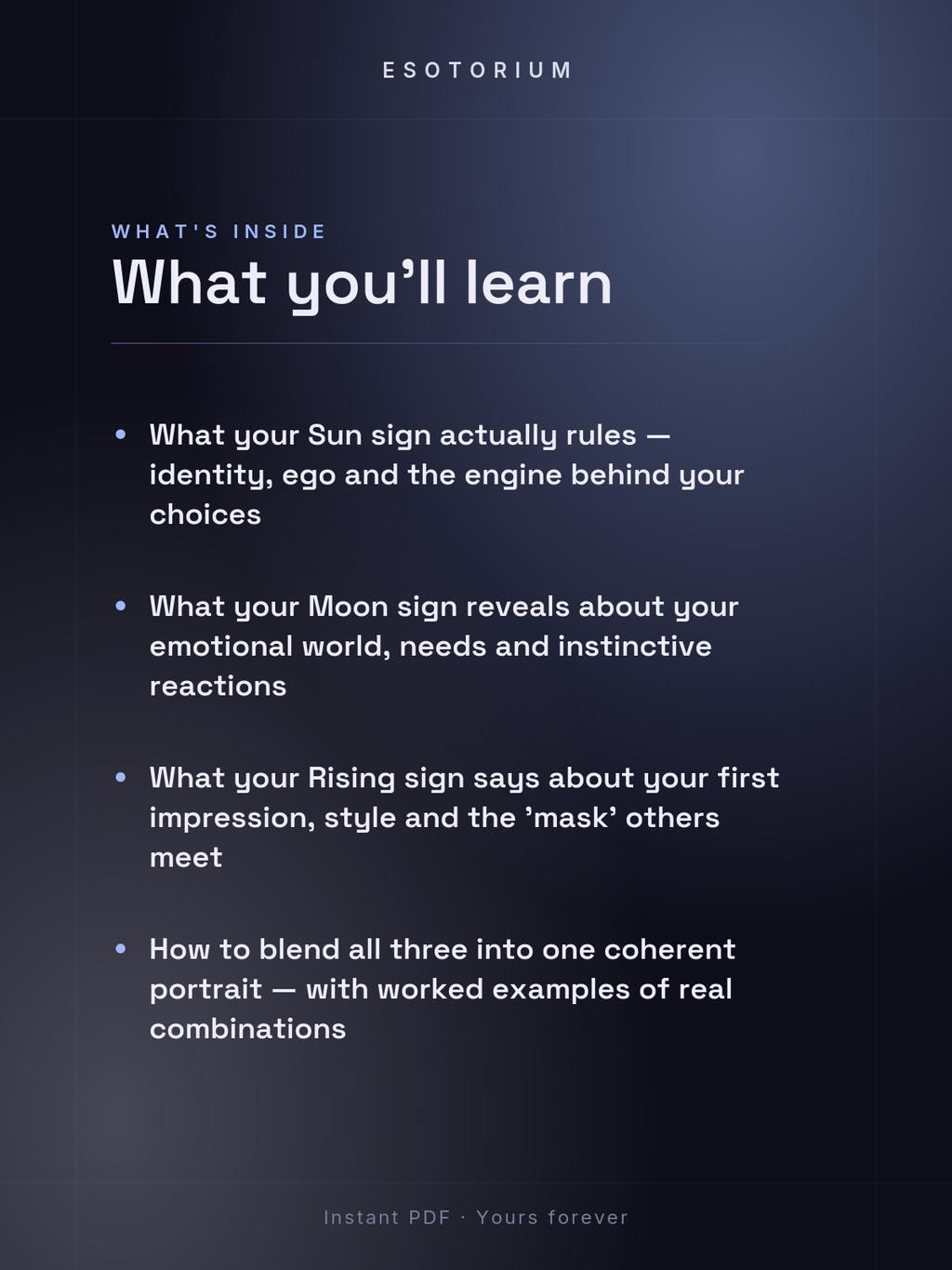 Your Big Three — Sun, Moon & Rising Explained — What's inside