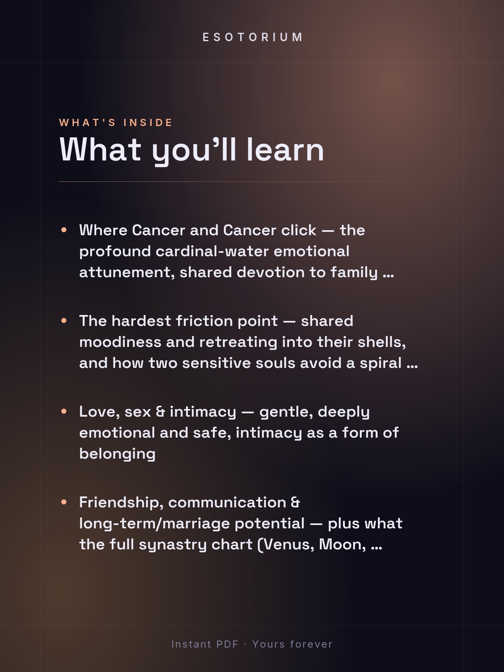 Cancer and Cancer Compatibility — Love, Sex & Friendship — What's inside