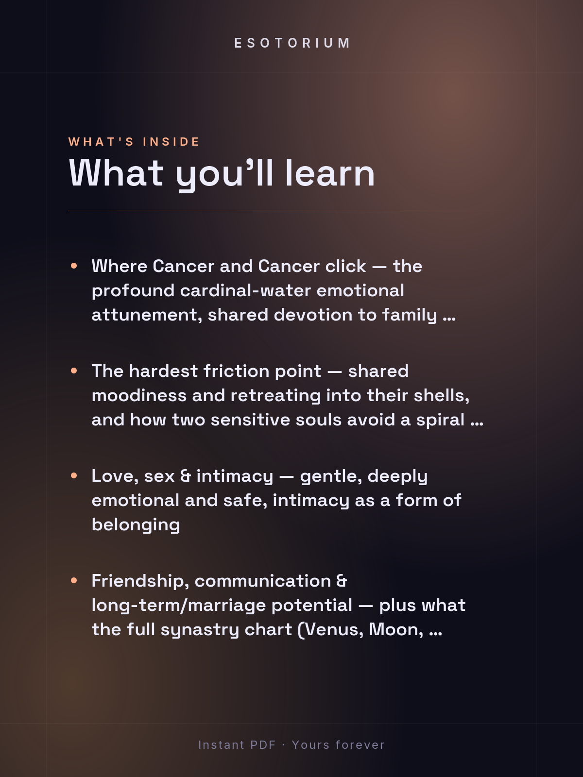 Cancer and Cancer Compatibility — Love, Sex & Friendship — What's inside