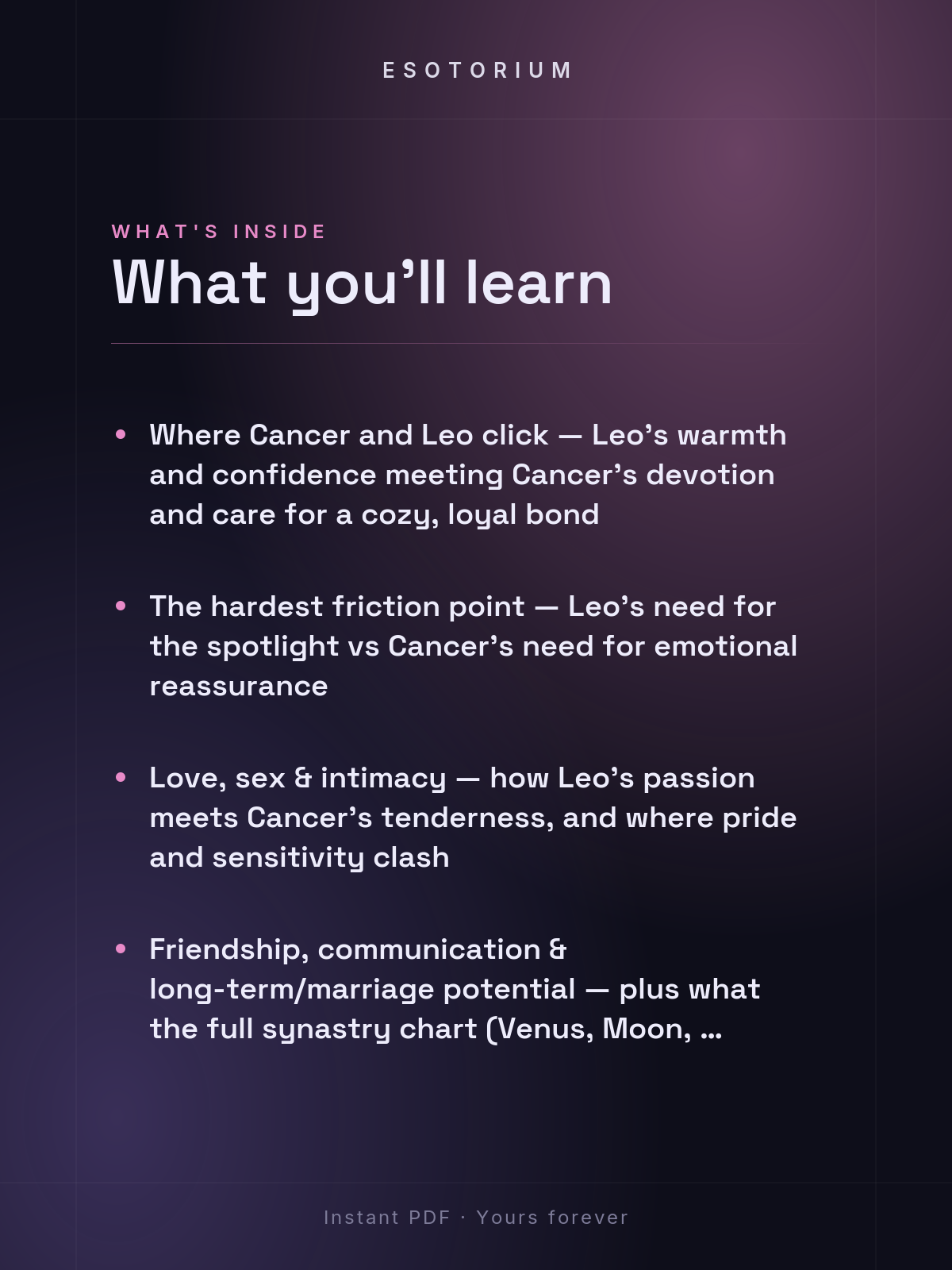 Cancer and Leo Compatibility — Love, Sex & Friendship — What's inside