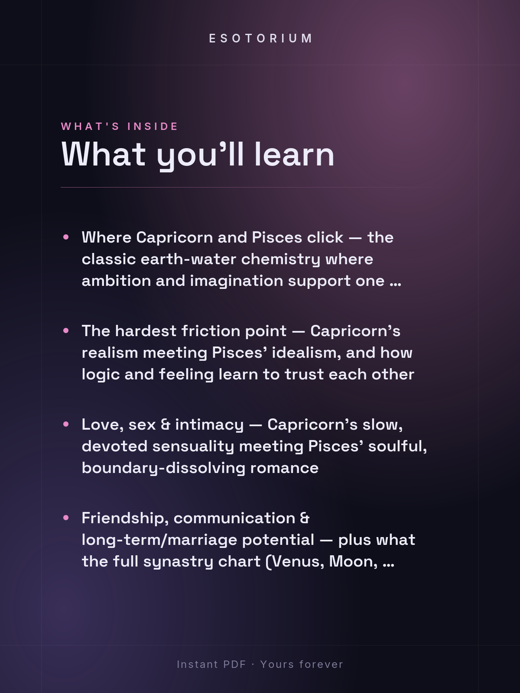 Capricorn and Pisces Compatibility — Love, Sex & Friendship — What's inside