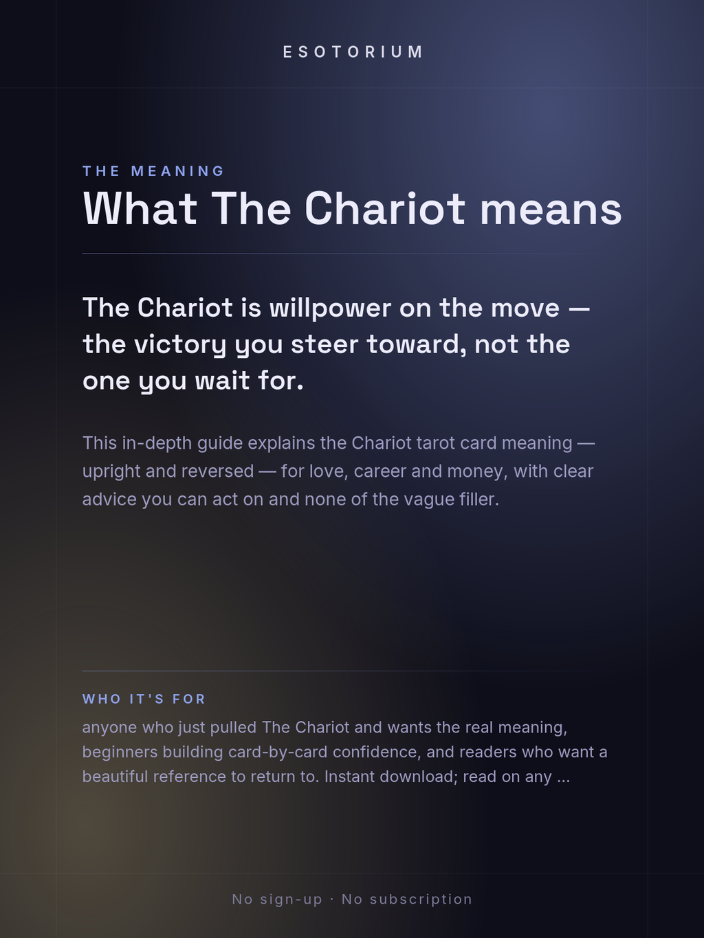 The Chariot — Tarot Card Meaning (Upright & Reversed) — Who it's for