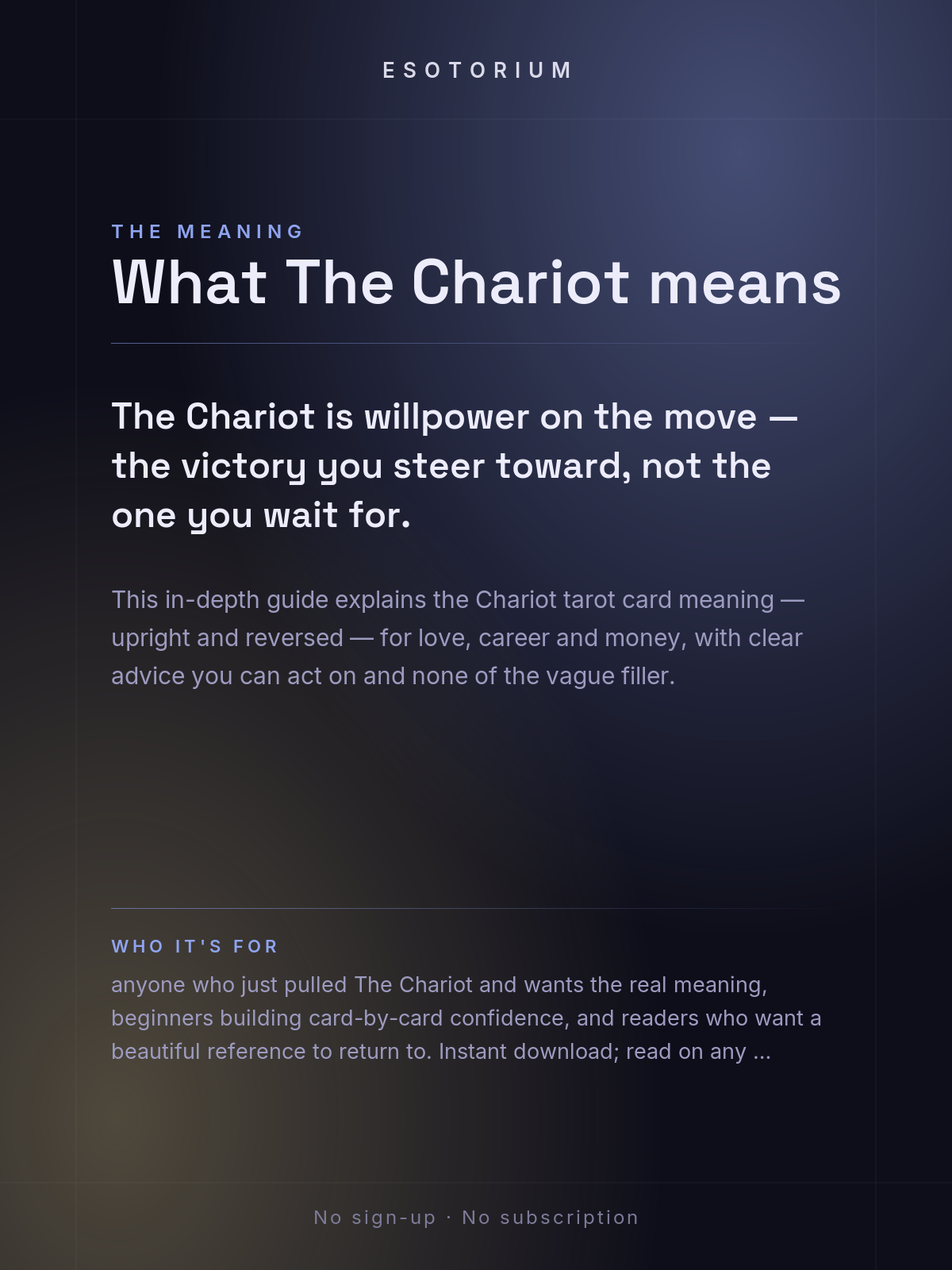 The Chariot — Tarot Card Meaning (Upright & Reversed) — Who it's for