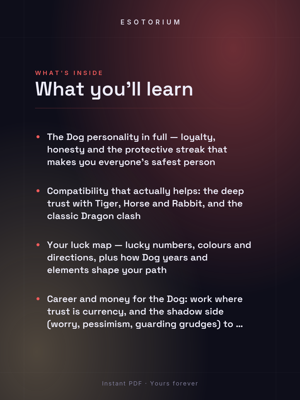 Year of the Dog — Personality & Destiny — what you'll learn