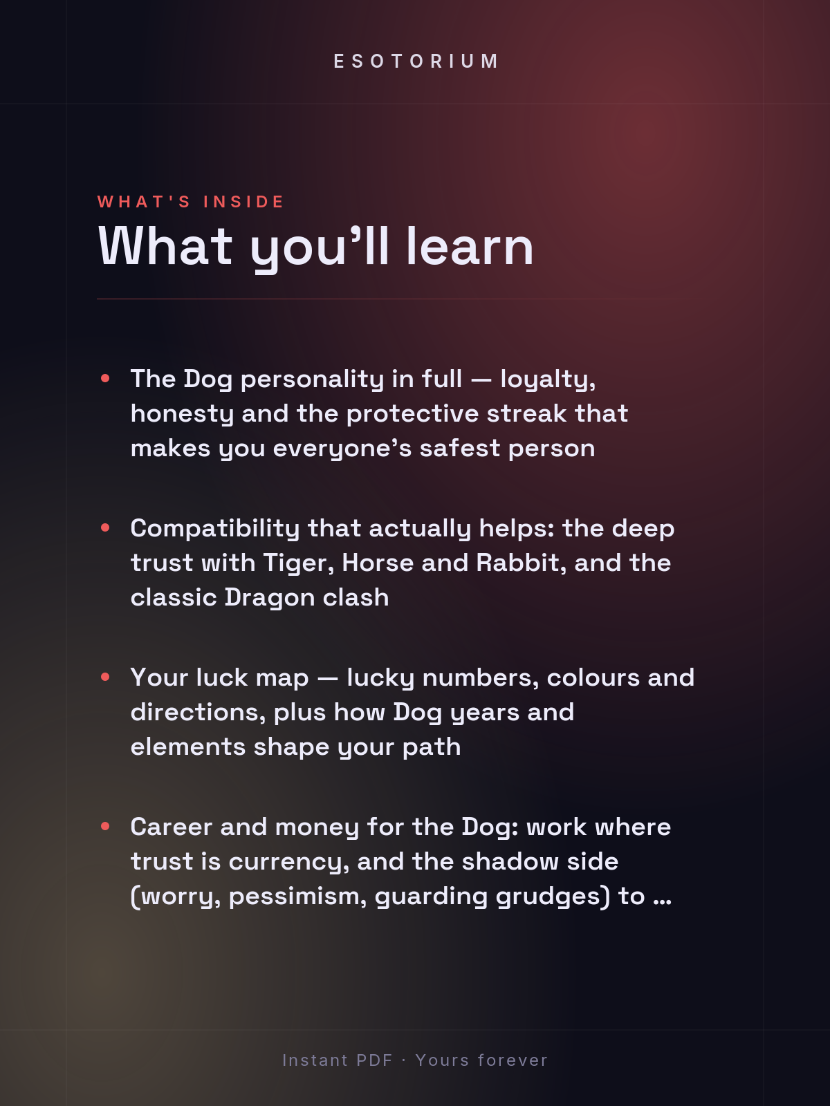 Year of the Dog — Personality & Destiny — what you'll learn