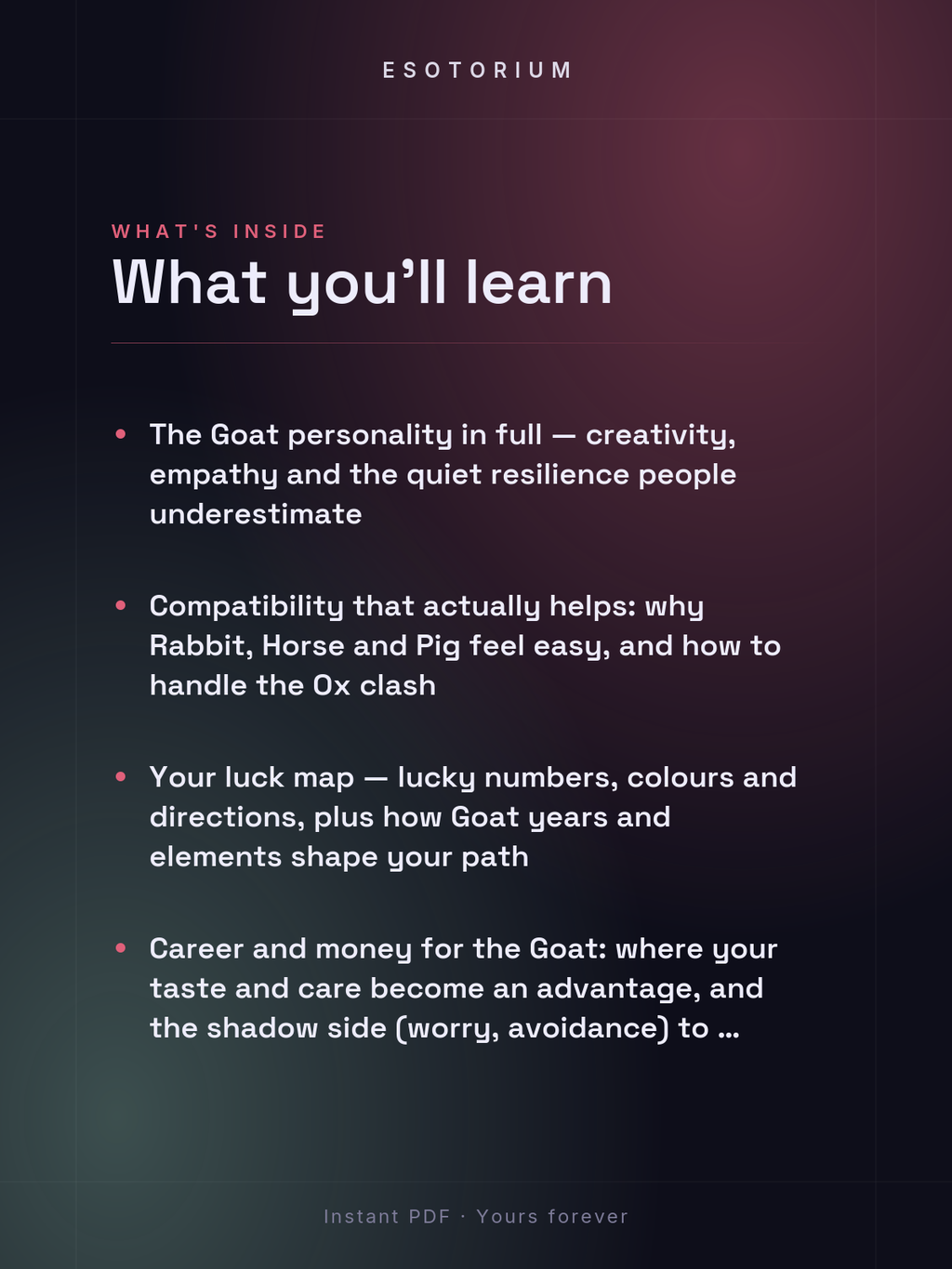 Year of the Goat — Personality & Destiny — what you'll learn