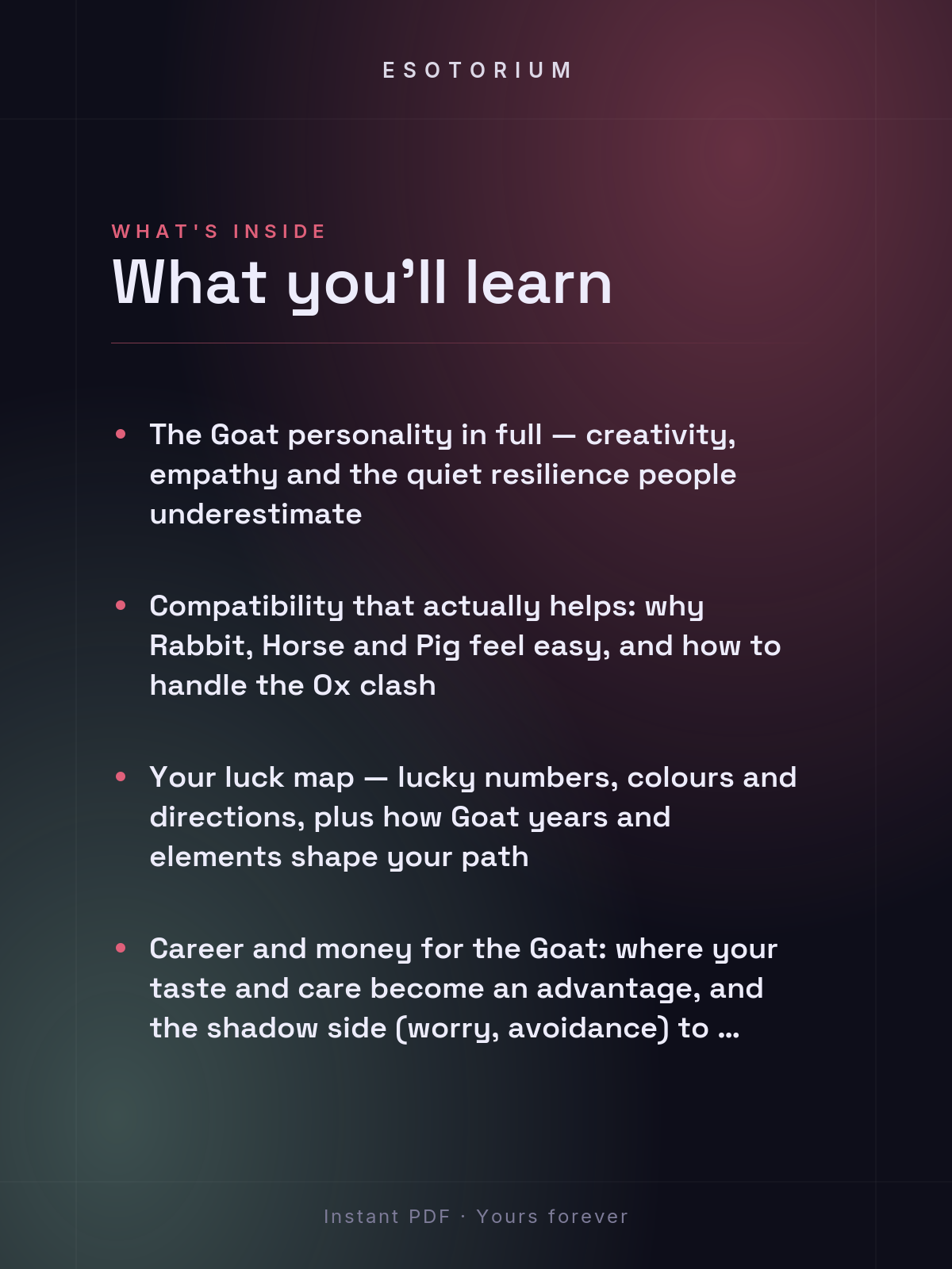 Year of the Goat — Personality & Destiny — what you'll learn