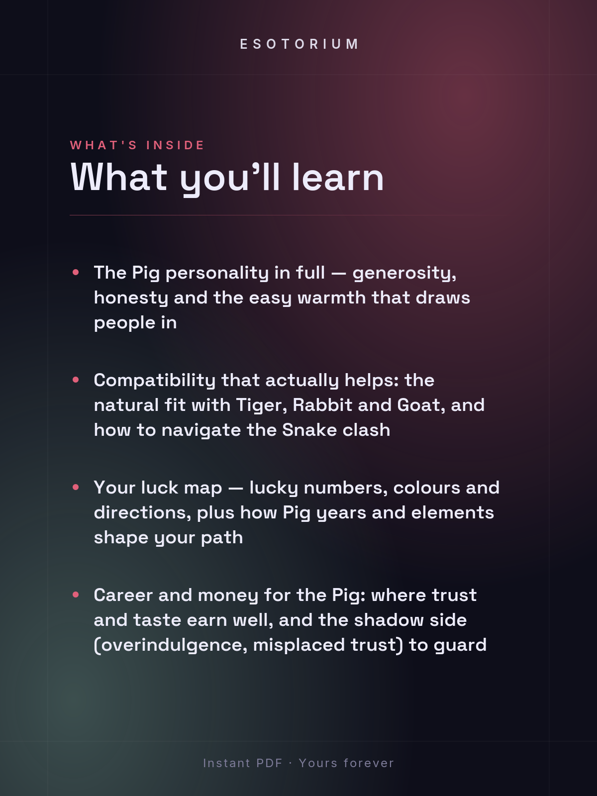 Year of the Pig — Personality & Destiny — what you'll learn