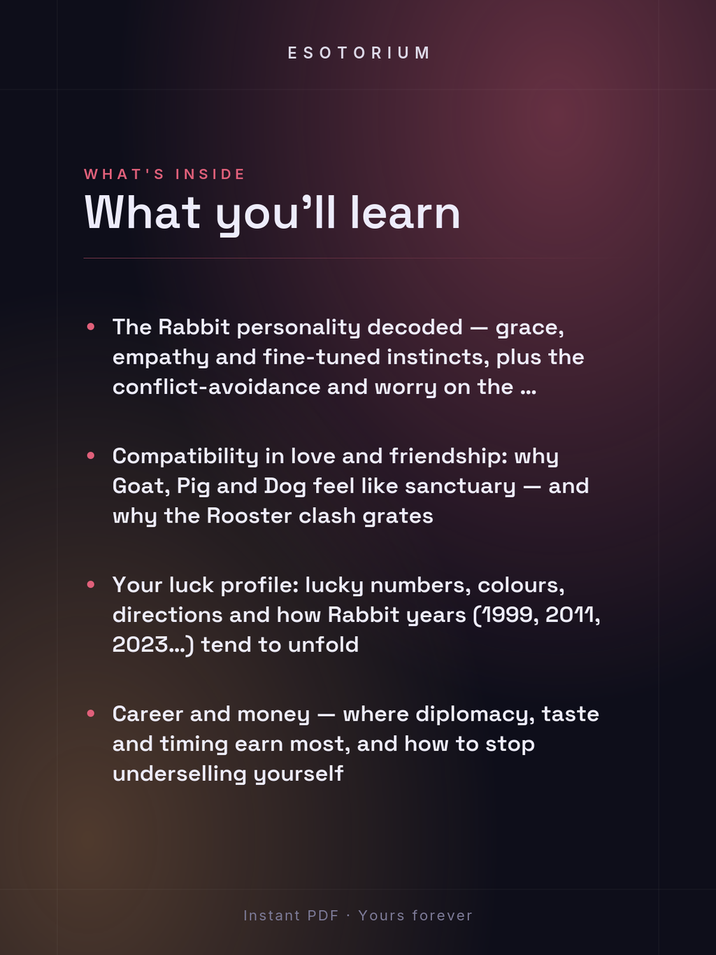 Year of the Rabbit — Personality & Destiny — what you'll learn