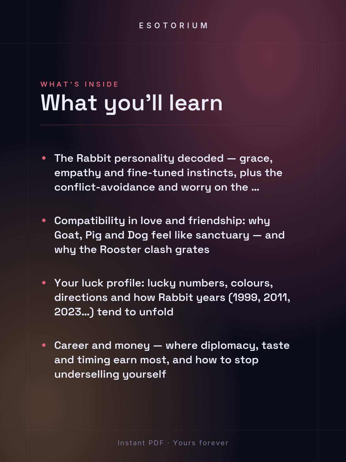 Year of the Rabbit — Personality & Destiny — what you'll learn