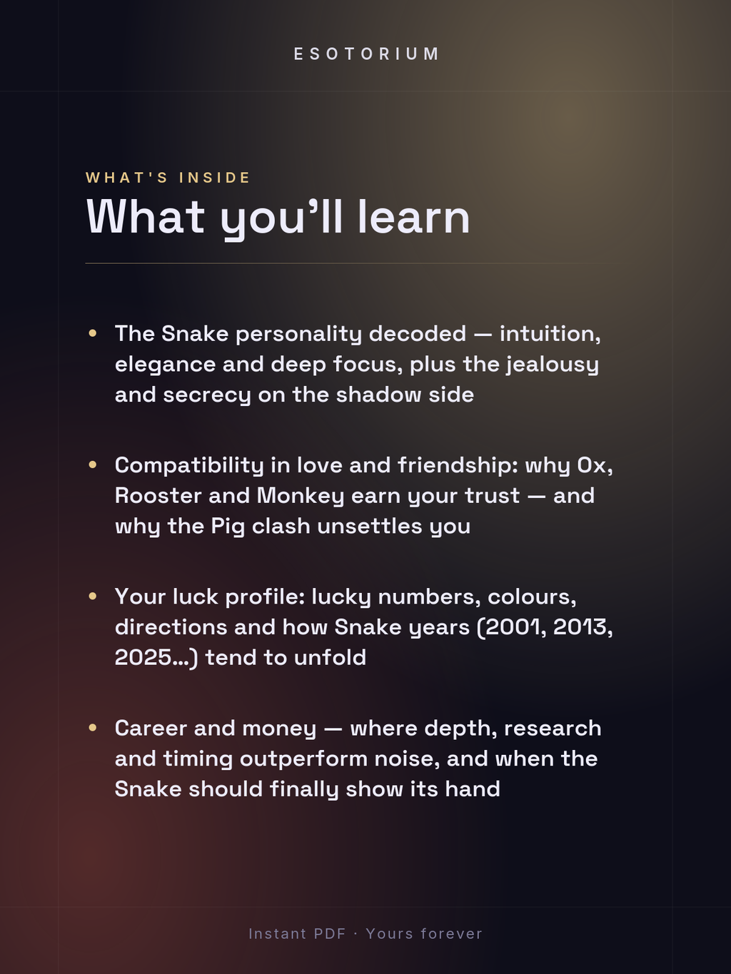 Year of the Snake — Personality & Destiny — what you'll learn