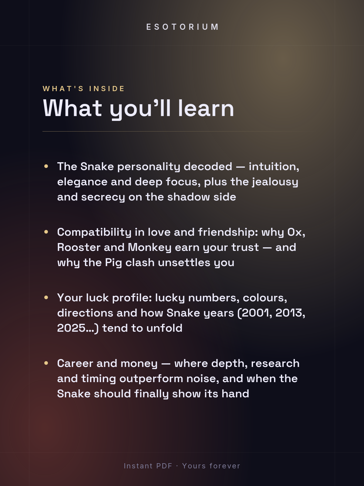 Year of the Snake — Personality & Destiny — what you'll learn