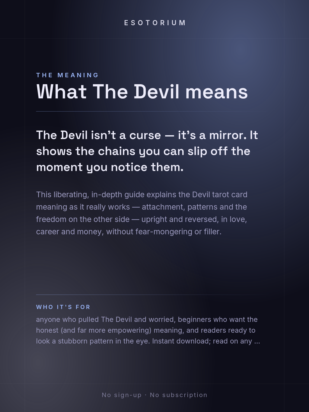 The Devil — Tarot Card Meaning (Upright & Reversed) — Who it's for