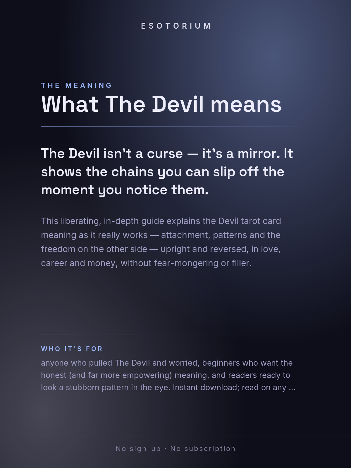 The Devil — Tarot Card Meaning (Upright & Reversed) — Who it's for