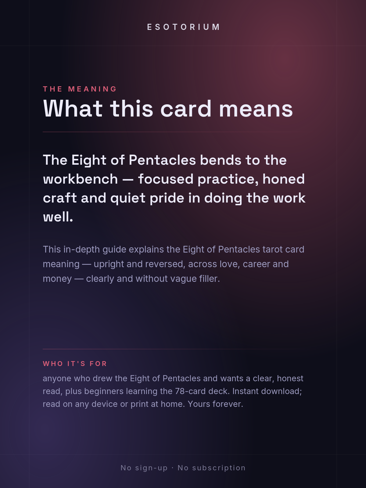 Eight of Pentacles — Tarot Card Meaning (Upright & Reversed) — Who it's for