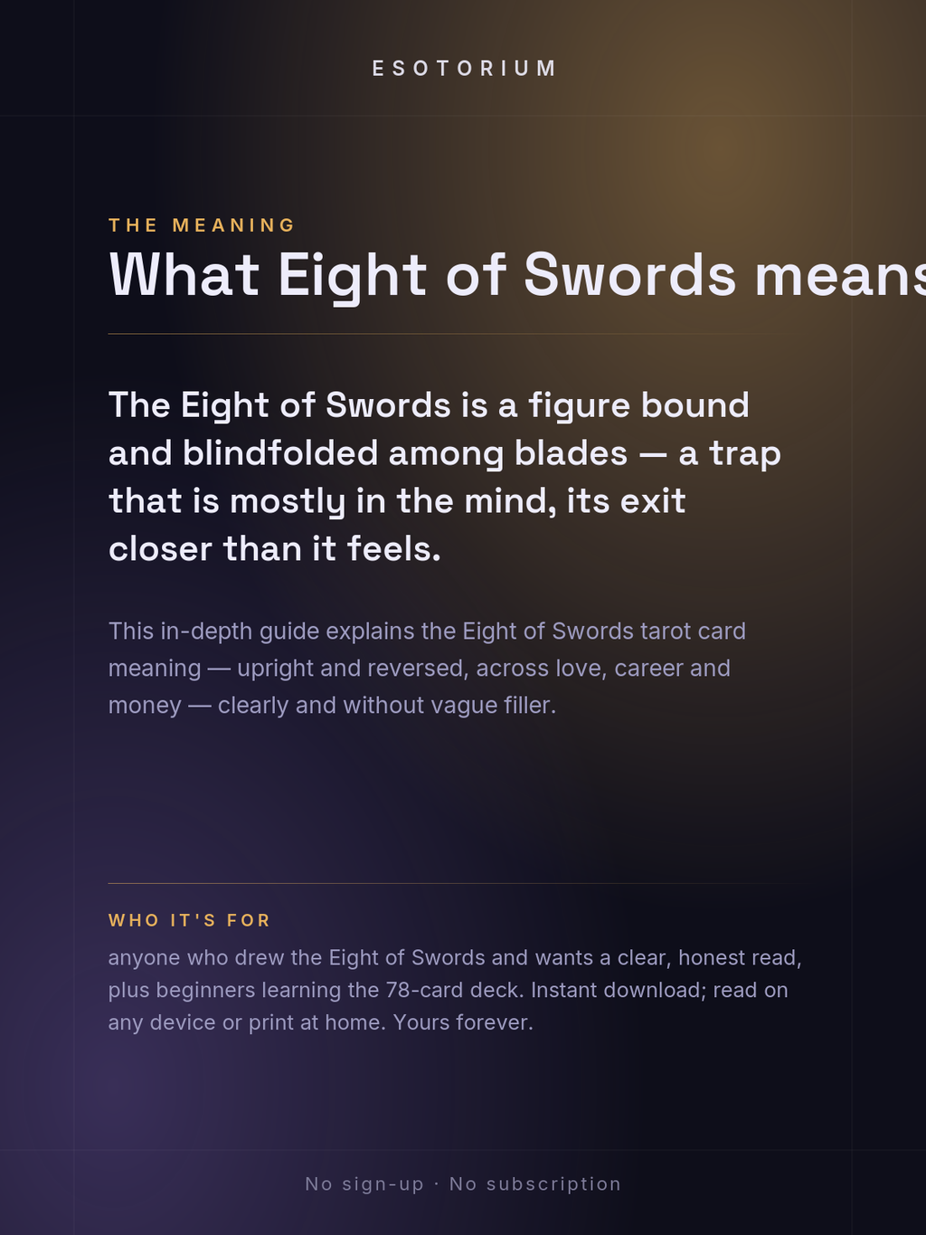 Eight of Swords — Tarot Card Meaning (Upright & Reversed) — Who it's for