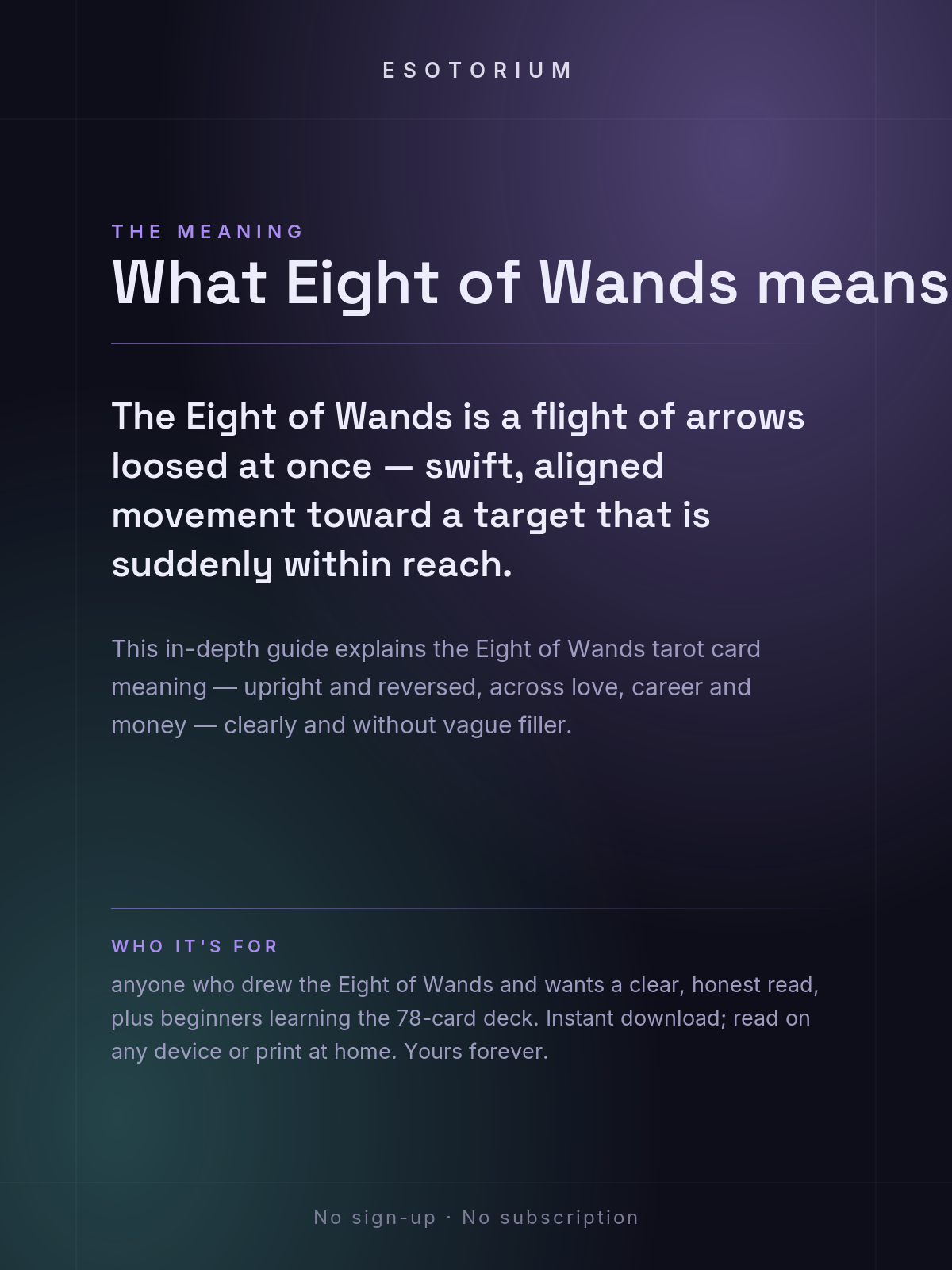Eight of Wands — Tarot Card Meaning (Upright & Reversed) — Who it's for