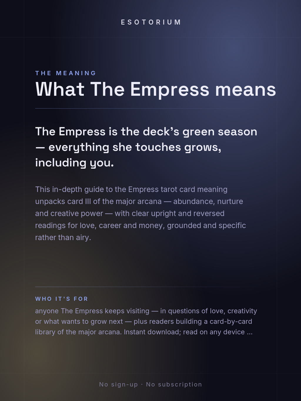 The Empress — Tarot Card Meaning (Upright & Reversed) — Who it's for