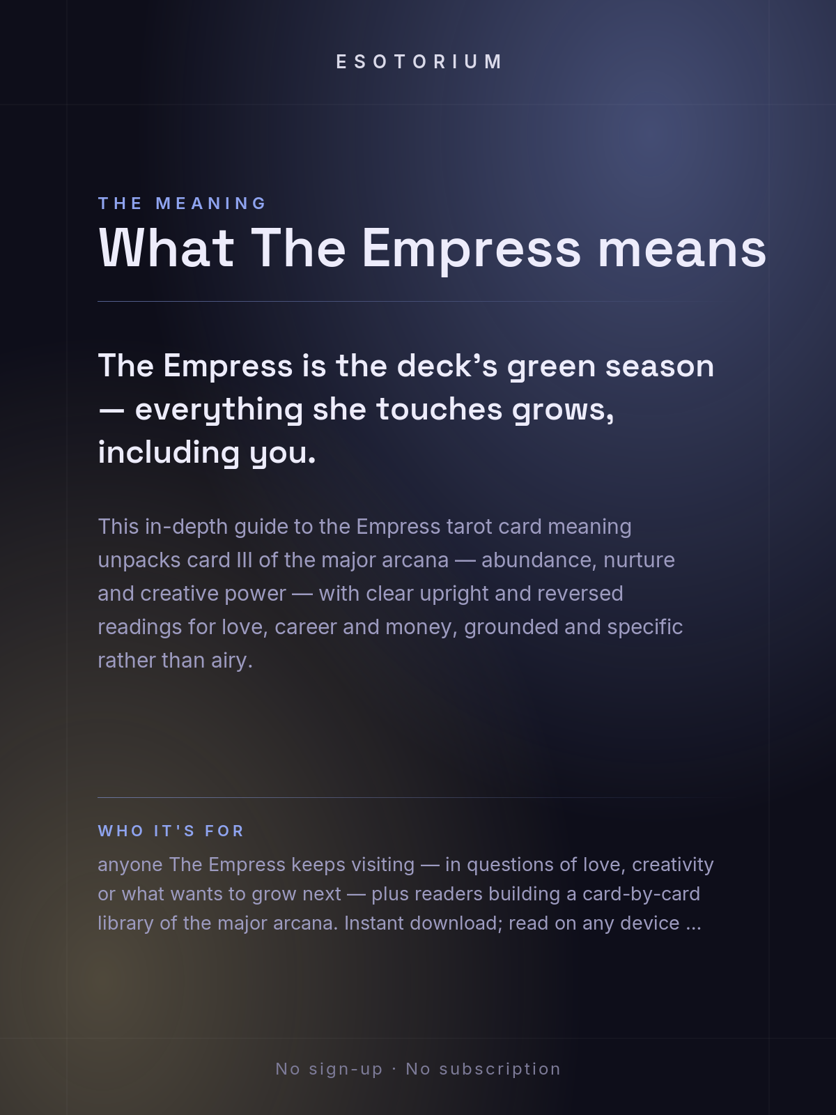 The Empress — Tarot Card Meaning (Upright & Reversed) — Who it's for