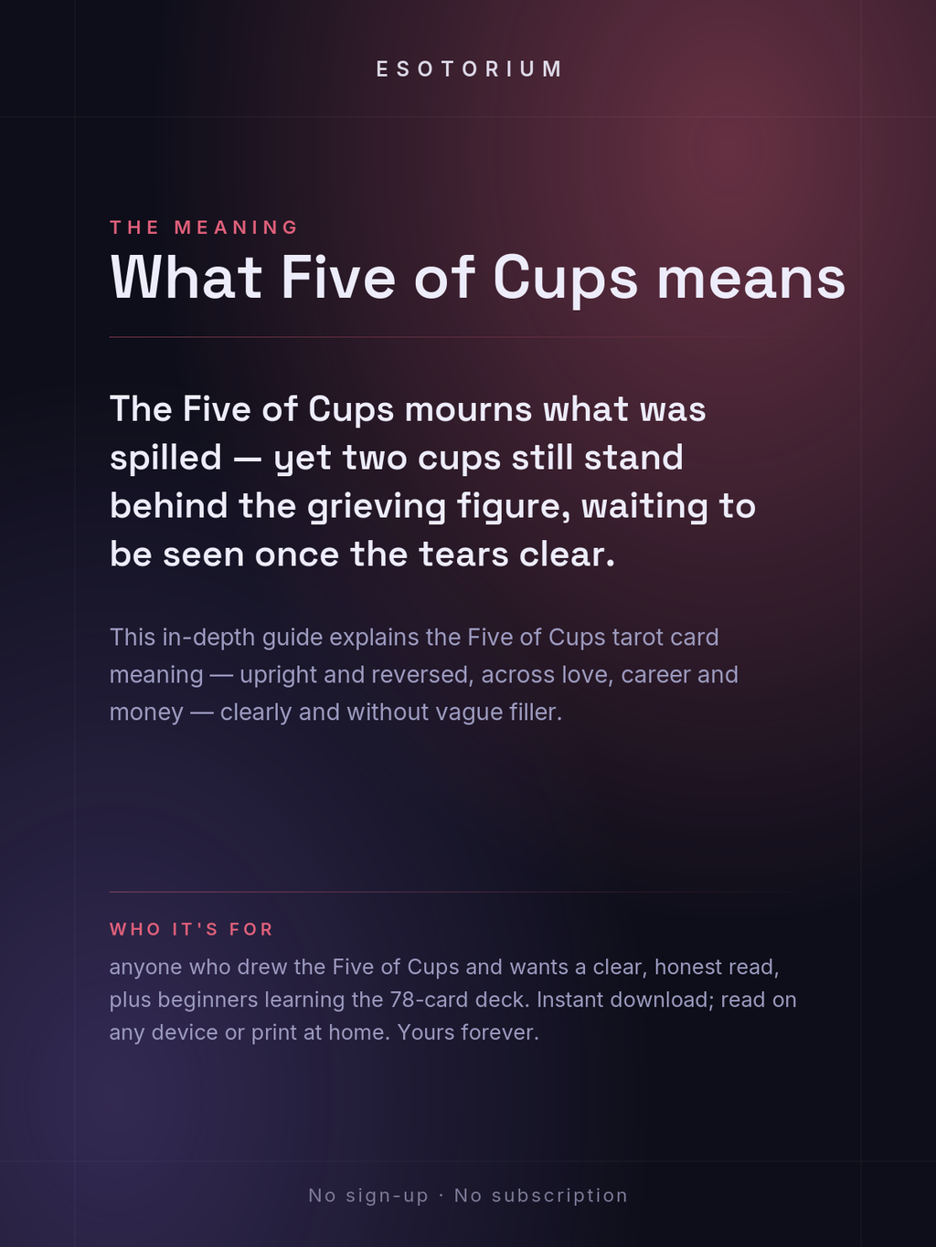 Five of Cups — Tarot Card Meaning (Upright & Reversed) — Who it's for