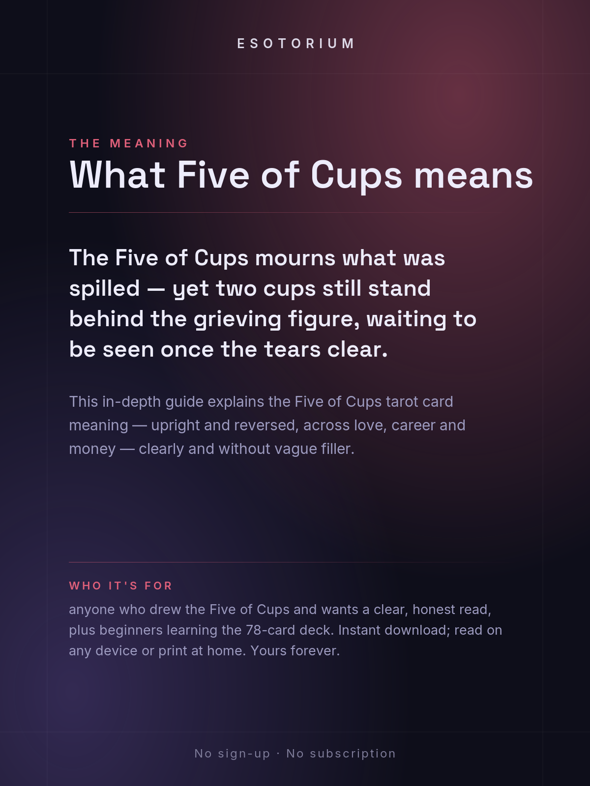 Five of Cups — Tarot Card Meaning (Upright & Reversed) — Who it's for