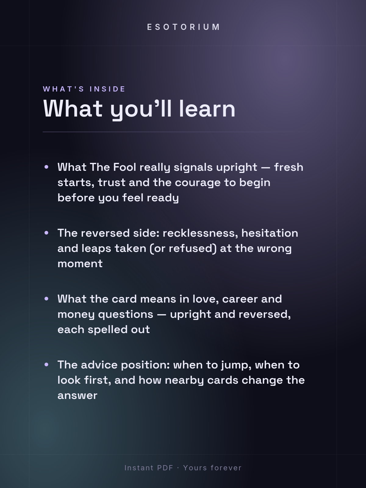 The Fool — Tarot Card Meaning (Upright & Reversed) — What's inside