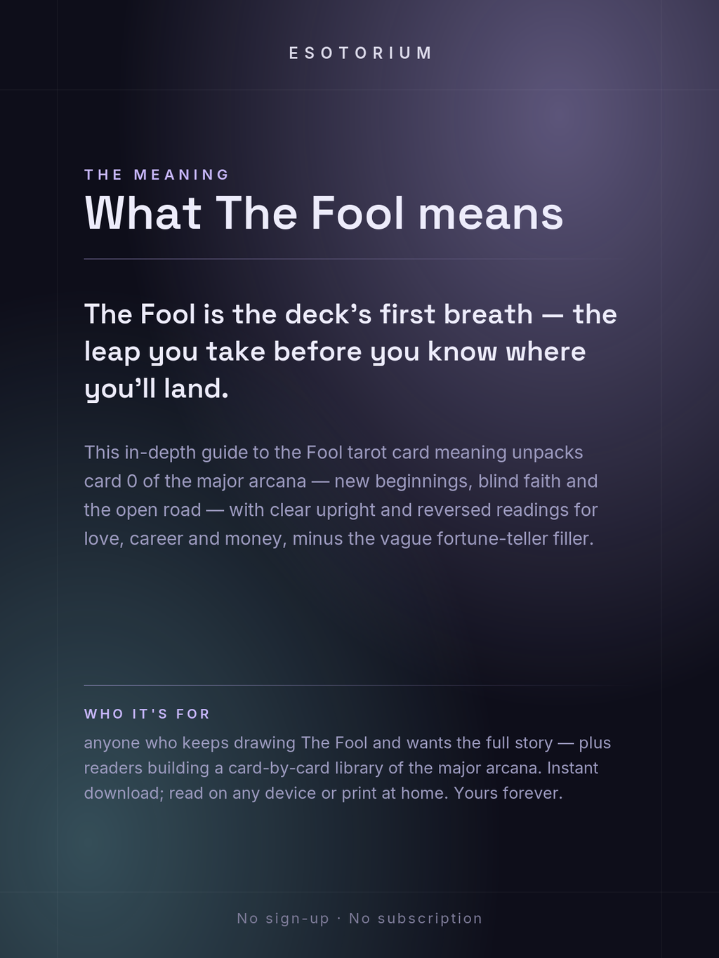 The Fool — Tarot Card Meaning (Upright & Reversed) — Who it's for