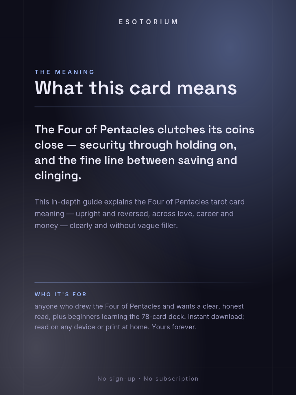 Four of Pentacles — Tarot Card Meaning (Upright & Reversed) — Who it's for