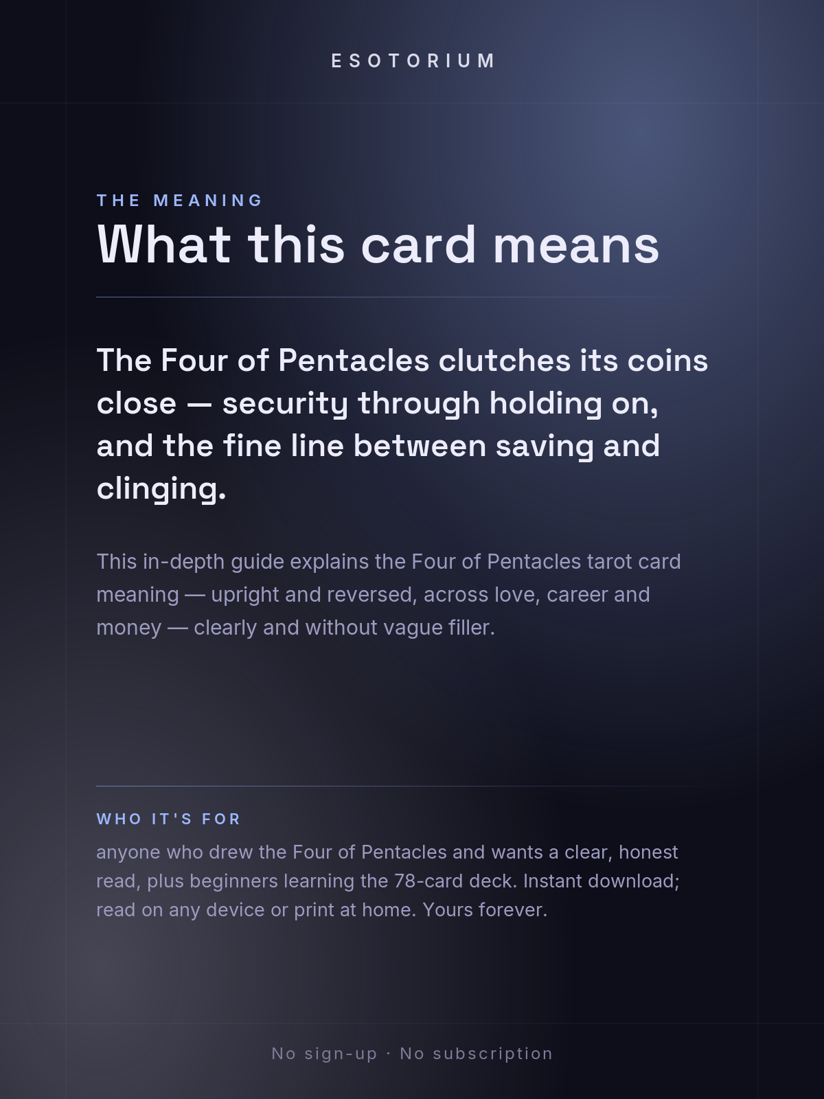 Four of Pentacles — Tarot Card Meaning (Upright & Reversed) — Who it's for