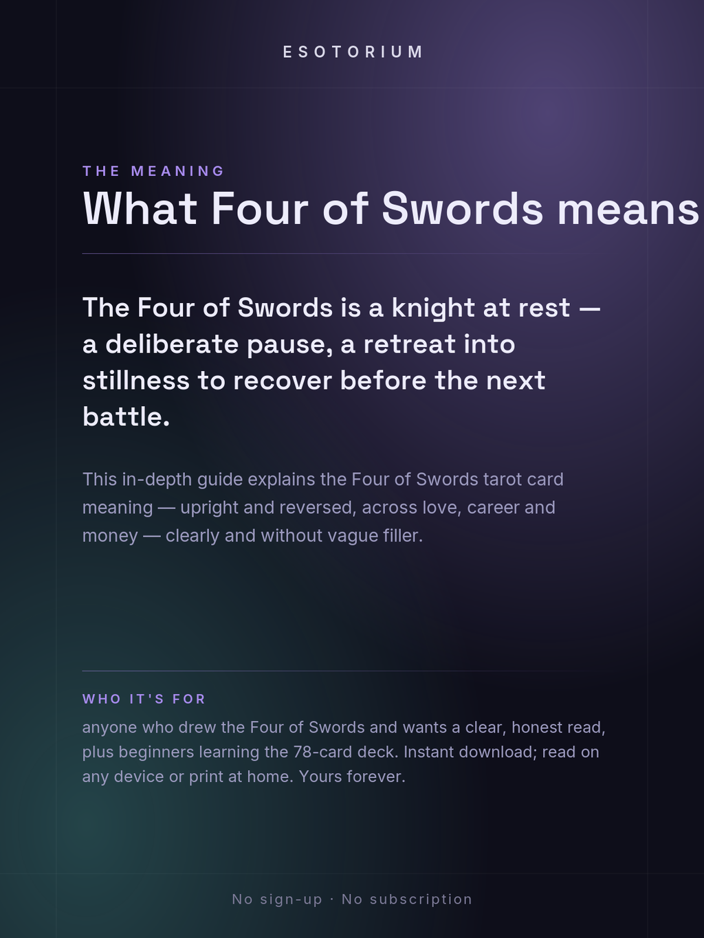 Four of Swords — Tarot Card Meaning (Upright & Reversed) — Who it's for