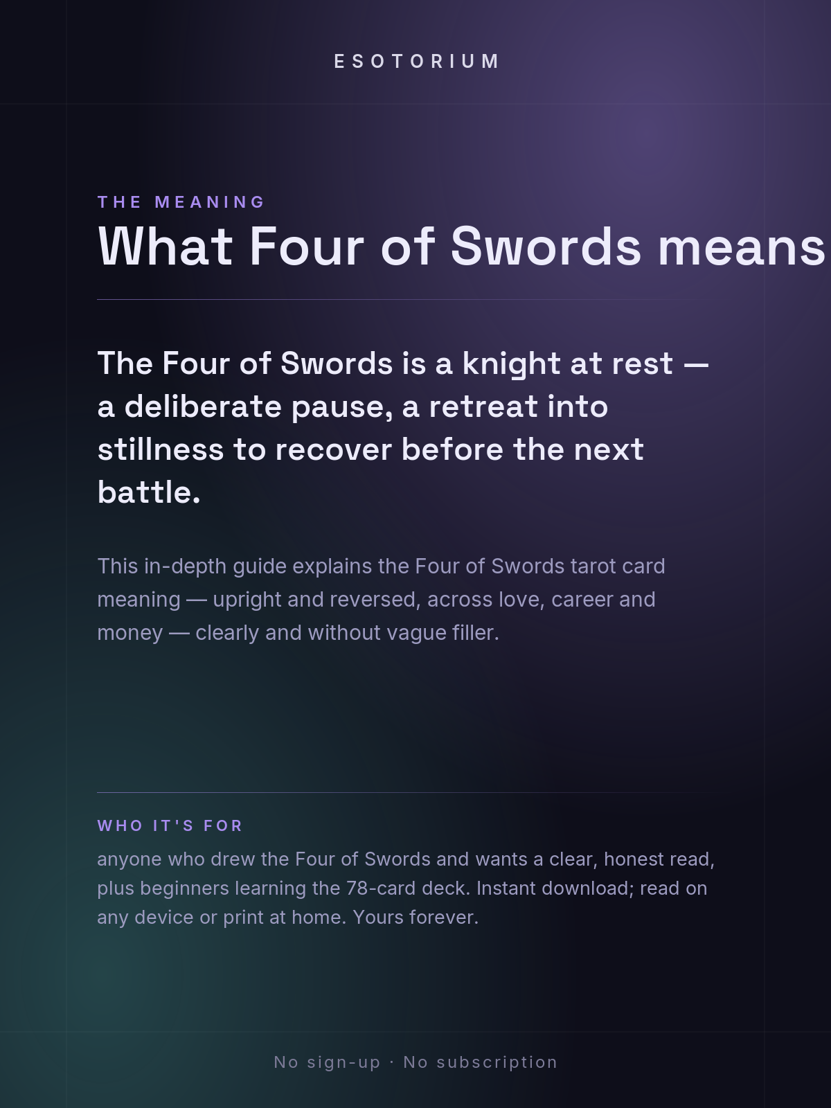 Four of Swords — Tarot Card Meaning (Upright & Reversed) — Who it's for