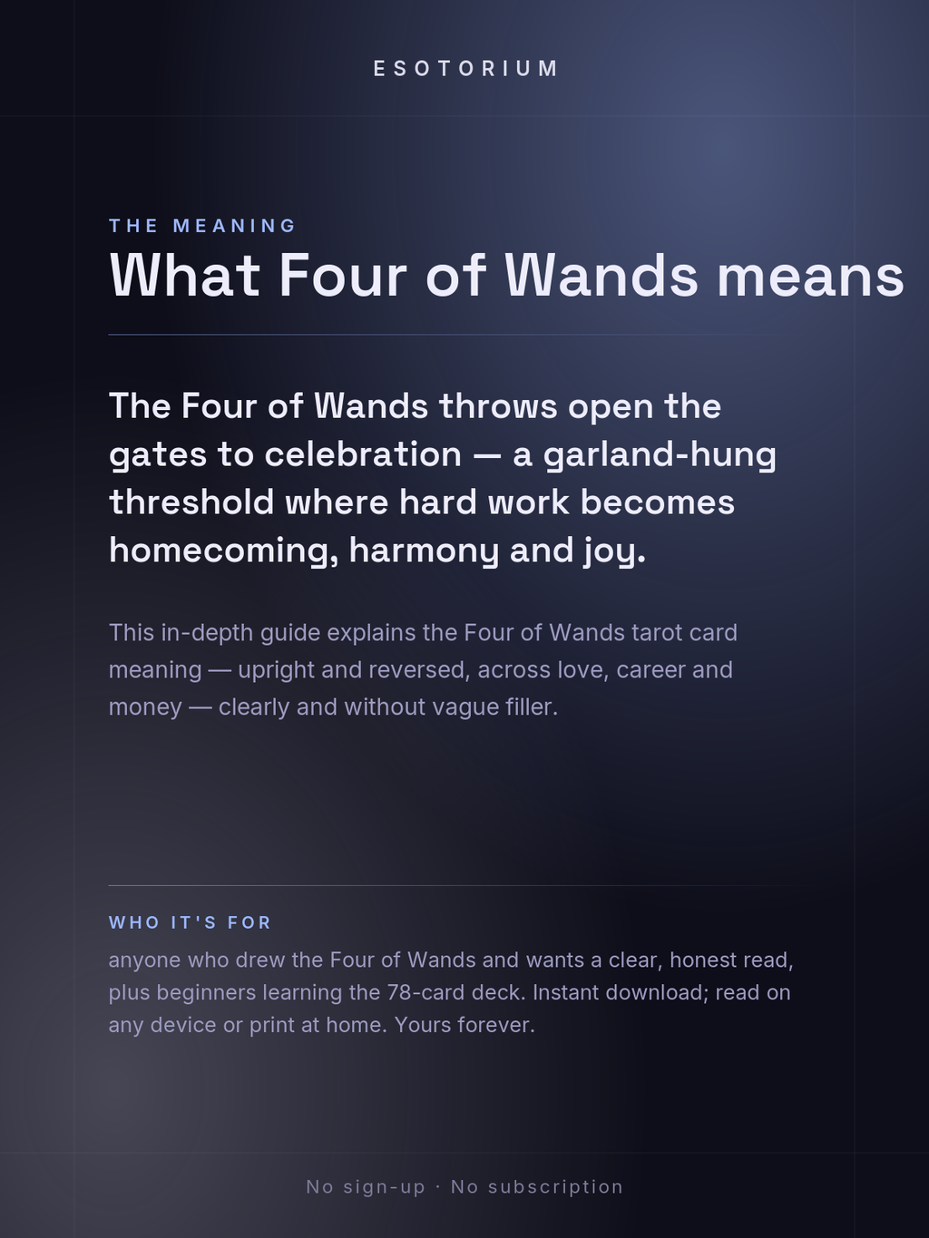 Four of Wands — Tarot Card Meaning (Upright & Reversed) — Who it's for