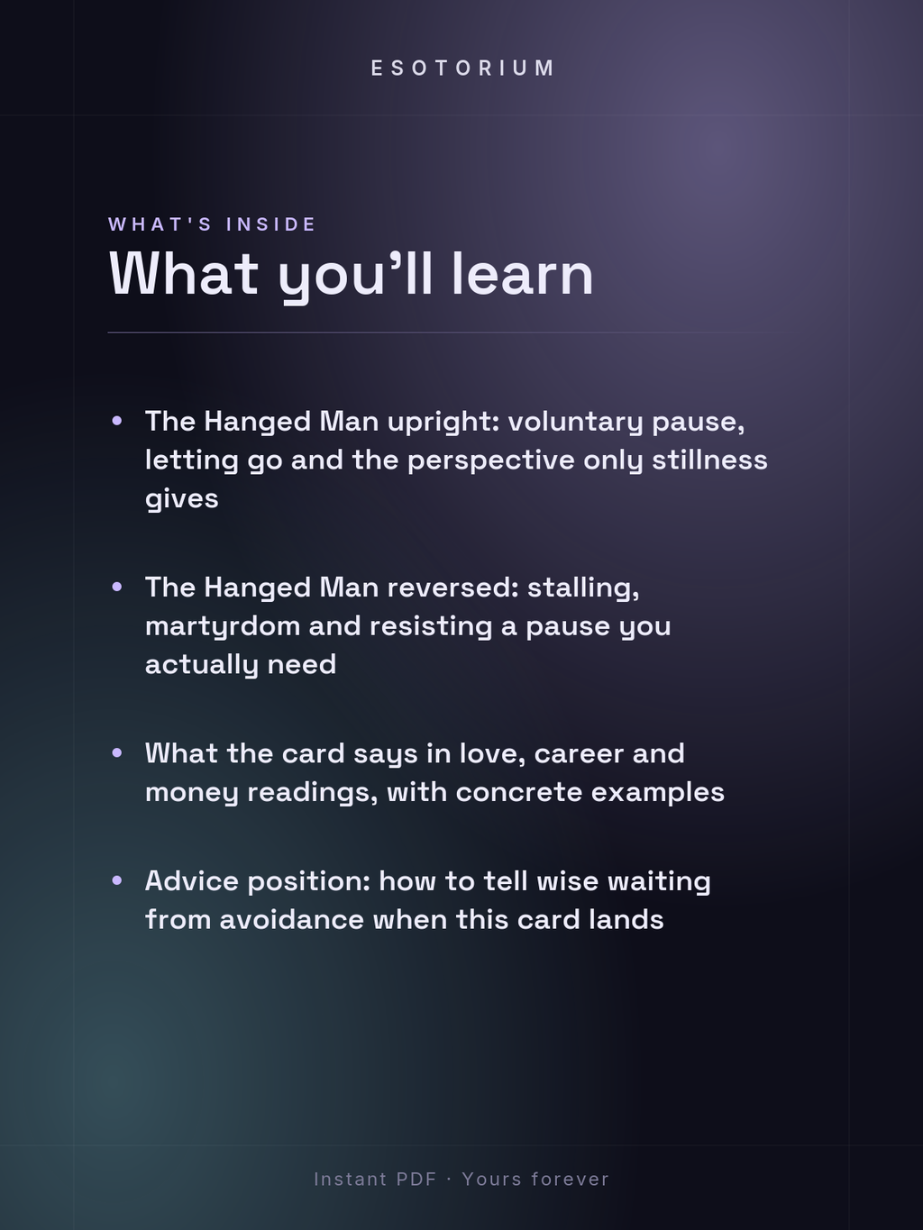 The Hanged Man — Tarot Card Meaning (Upright & Reversed) — What's inside