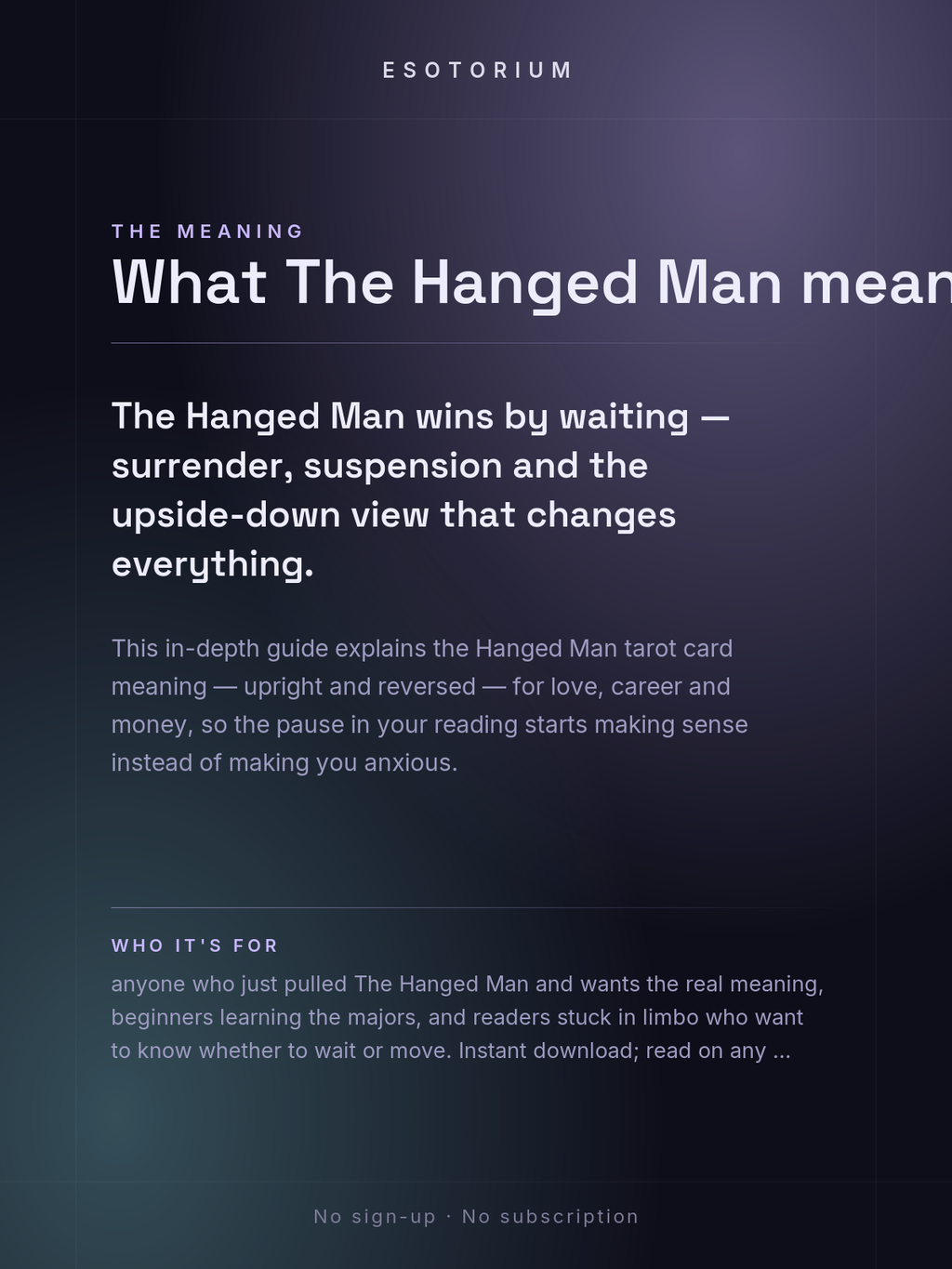 The Hanged Man — Tarot Card Meaning (Upright & Reversed) — Who it's for