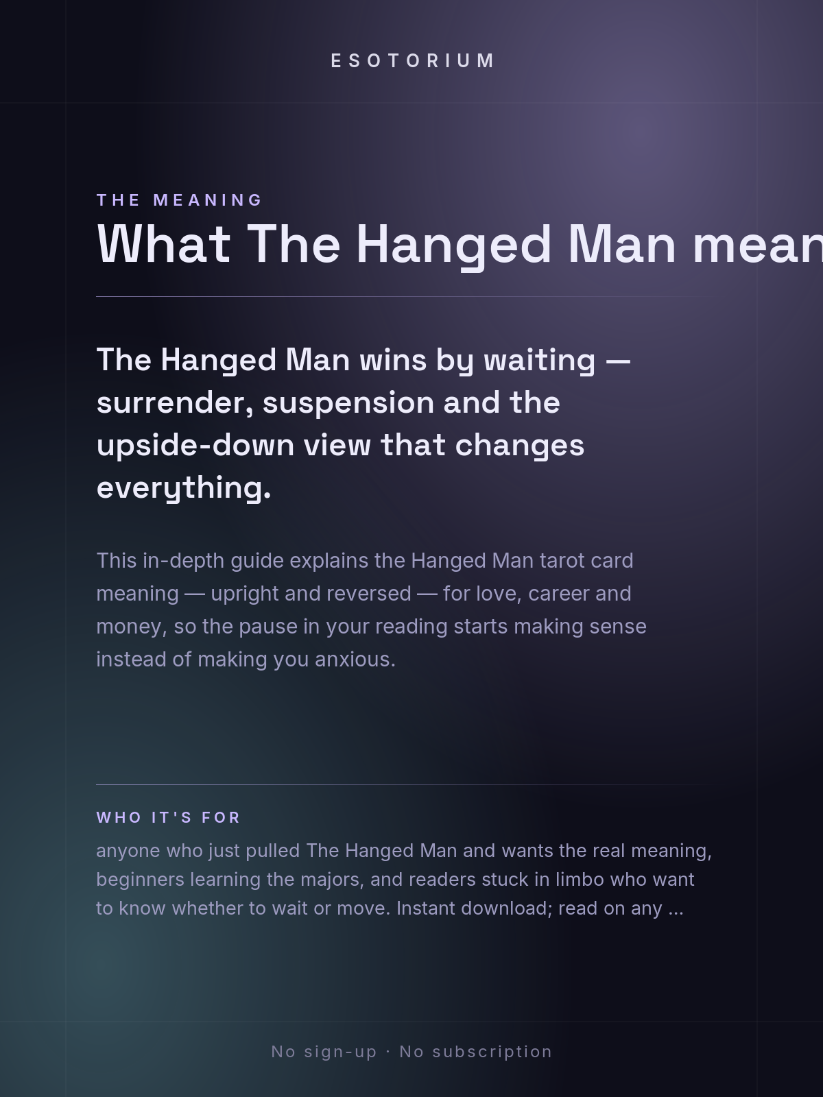 The Hanged Man — Tarot Card Meaning (Upright & Reversed) — Who it's for