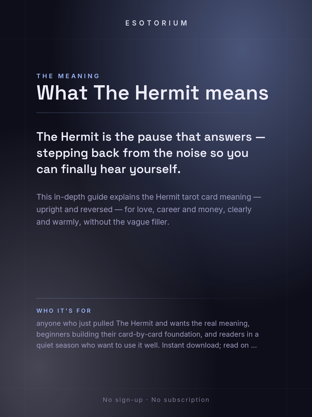 The Hermit — Tarot Card Meaning (Upright & Reversed) — Who it's for