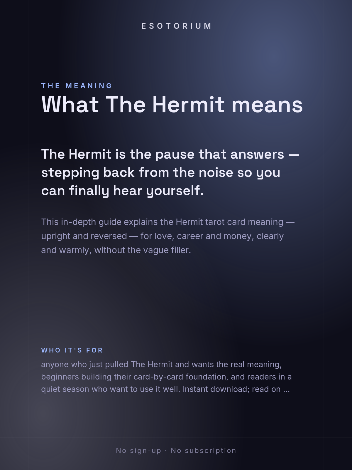 The Hermit — Tarot Card Meaning (Upright & Reversed) — Who it's for