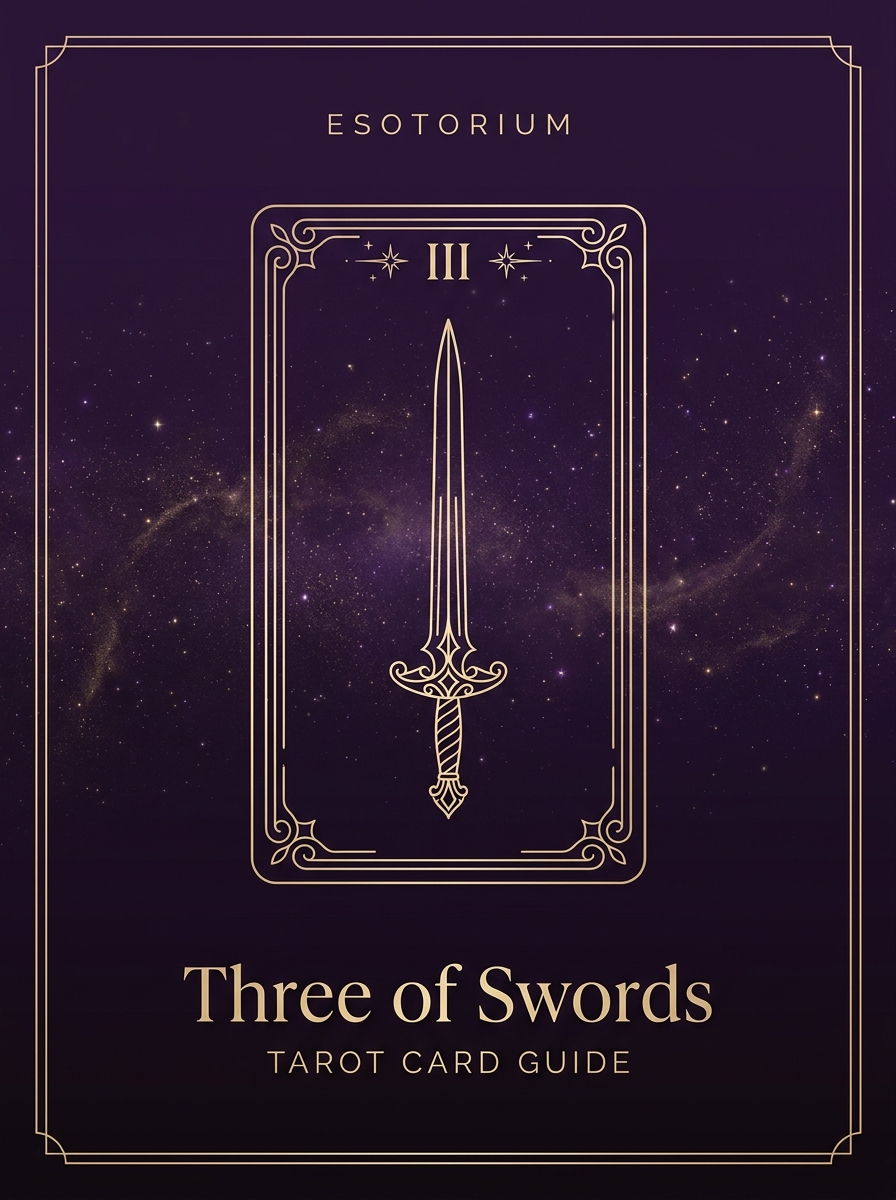 Three of Swords tarot card, Esotorium PDF cover