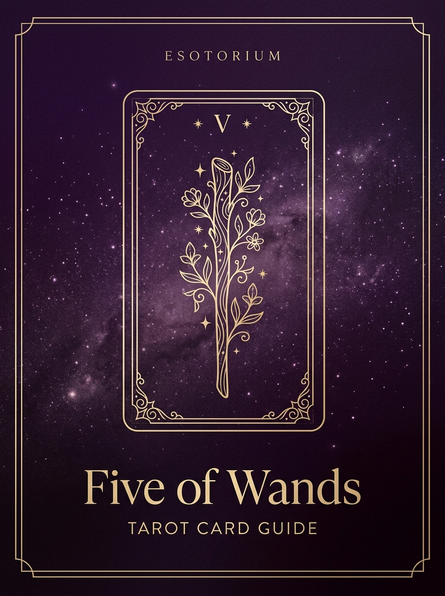 Five of Wands tarot card, Esotorium PDF cover