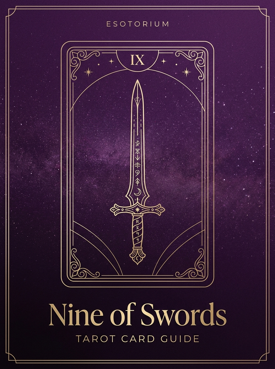 Nine of Swords tarot card, Esotorium PDF cover