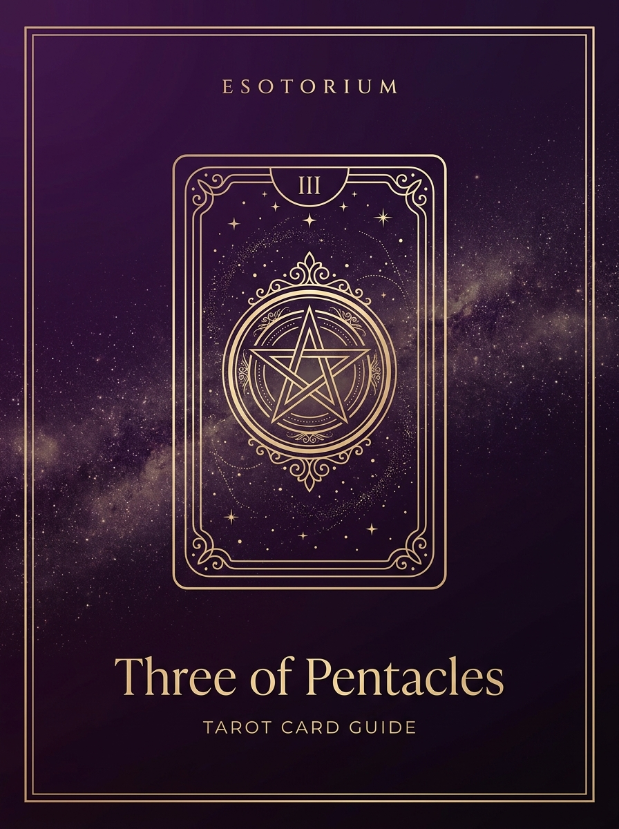 Three of Pentacles tarot card, Esotorium PDF cover