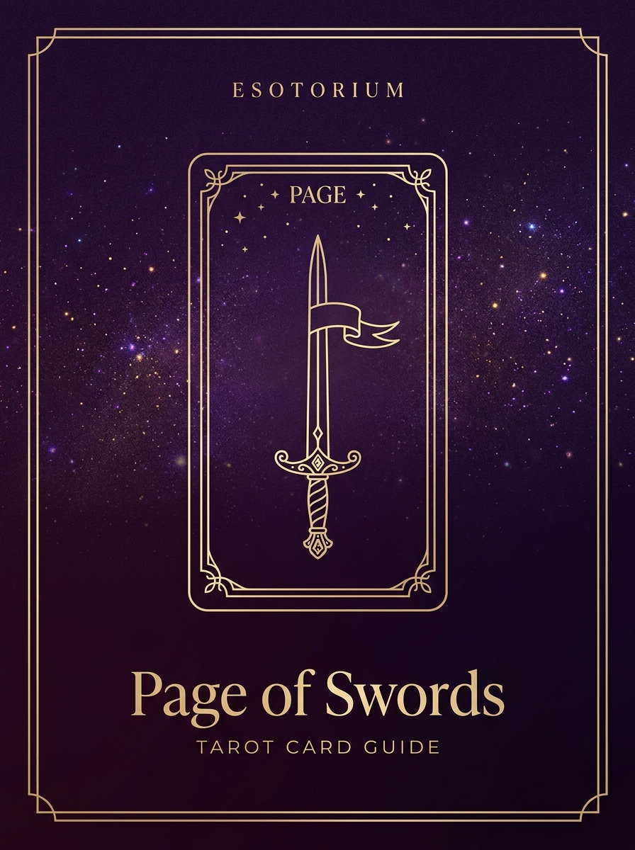 Page of Swords tarot card, Esotorium PDF cover