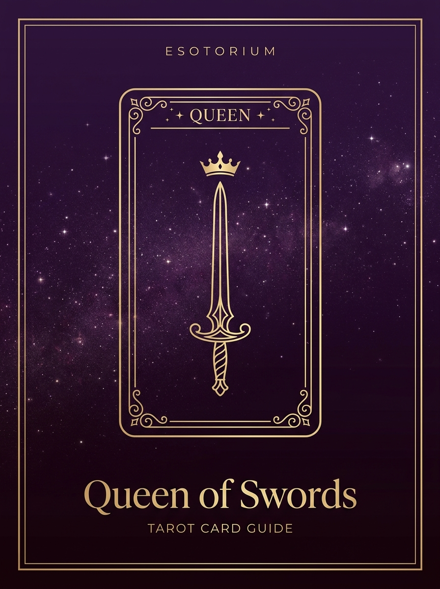 Queen of Swords tarot card, Esotorium PDF cover