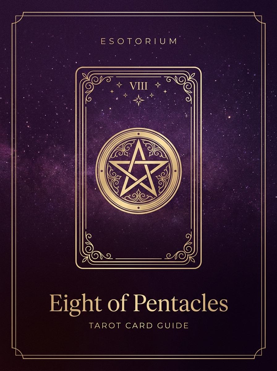Eight of Pentacles tarot card, Esotorium PDF cover