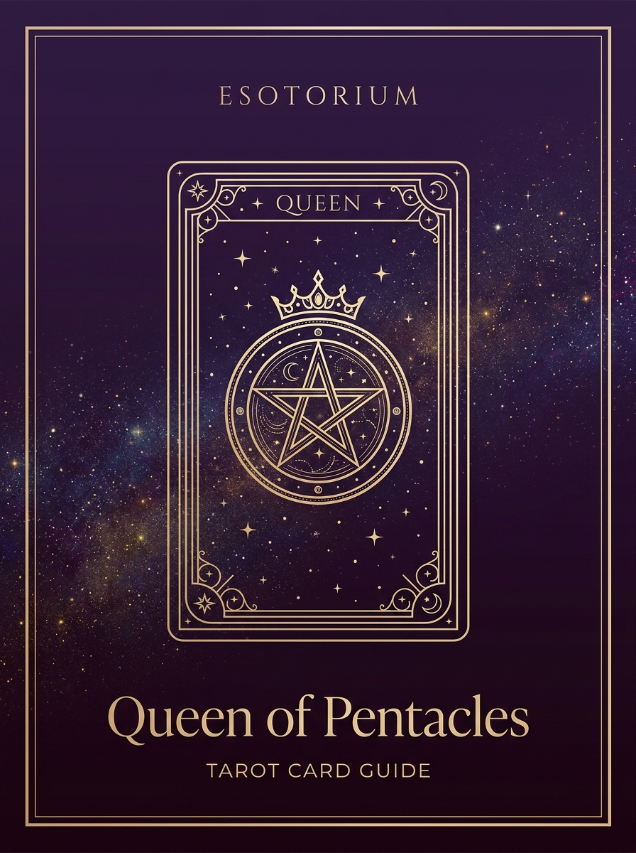 Queen of Pentacles tarot card, Esotorium PDF cover