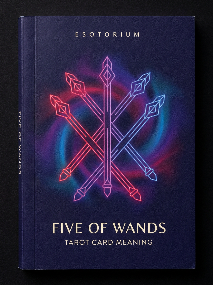 Five of Wands — Tarot Card Meaning (Upright & Reversed) — Esotorium cover v4